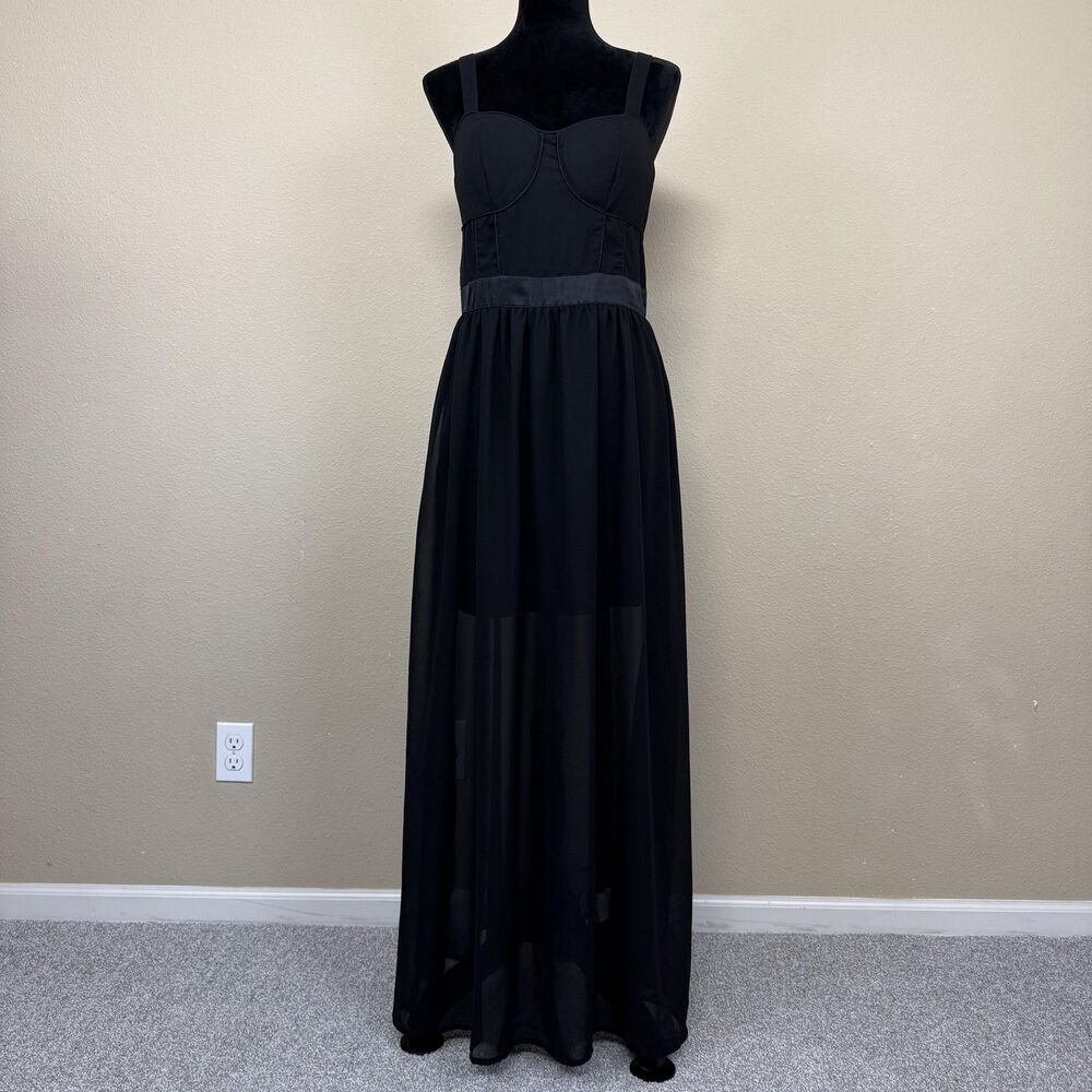 Pimkie Dress Womens EU 40 Black Bustier Maxi Chiffon Lined Sweetheart Xmas